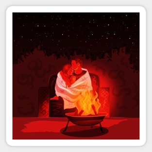 Couple Campfire Cozy Lovers Embrace Together Sticker